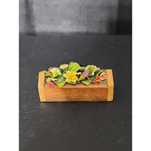 Dollhouse Rectangle Planter Box Dollhouse Flower Pot 1:12 Wooden Window Box Vtg - Picture 2 of 2
